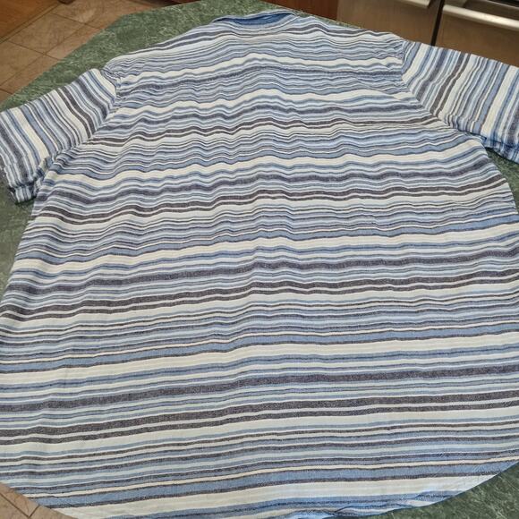 Gymboree Mens 2x XXL Linen Blend Short Sleeve Button Down Shirt Blue Stripe EUC - Picture 11 of 12